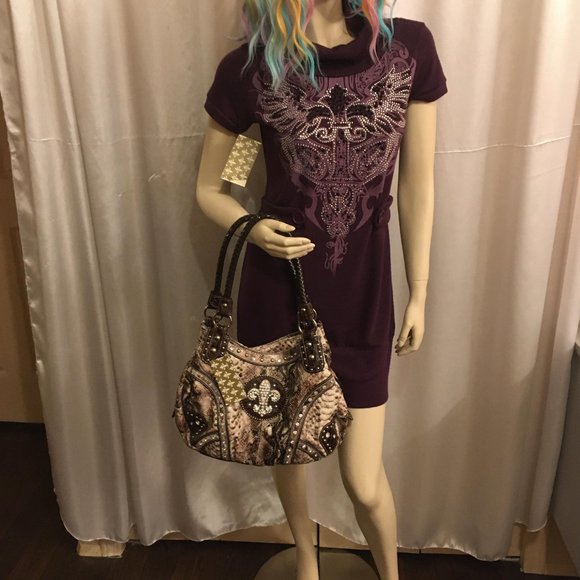 RARE FIND y2k deep purple dereon sweater dress with crystal details! - Picture 4 of 16